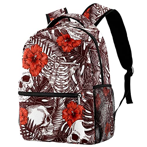 Sac à dos d'école pour filles et garçons motif squelette d'Halloween pour ordinateur 14 pouces