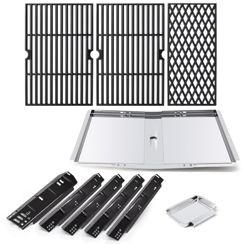 Adviace Grill Replacement Parts for Dyna-Glo DGH474CRP DGH483CRP DGH485CRP DGH474CRP-D Drip Pan Grease Tray & Grill Grates & Heat Tents for Dyna Glo 5 Burner Grill Models