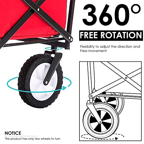 FAZENHUA Trolleys, Gartenwagen, Faltbarer Wagen, robuster Festivalwagen, Zugwagen, LKW-Transportwagen, zusammenklappbar mit Bremsrädern, 80 kg/176 Pfund Kapazität – Bild 6