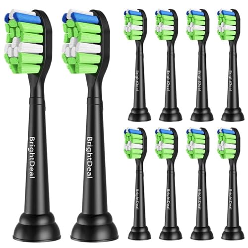 Brightdeal 10er Ersatzbürsten für Philips Sonicare DiamondClean Elektrische Schallzahnbürste Bürstenköpfe für EasyClean Protectiveclean 2 Series 4100 5100 und Andere Snap-on Zahnbürste (Schwarz) Cover