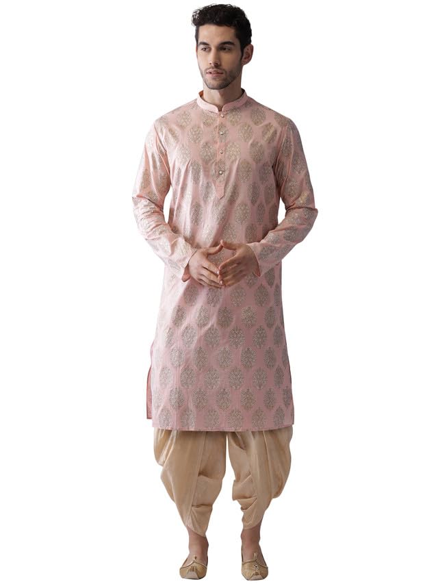 Image of KISAH Men's Kurta Dhoti Set, Cotton Blend, Printed Mandarin Colla Regular Fitr Long Sleeves