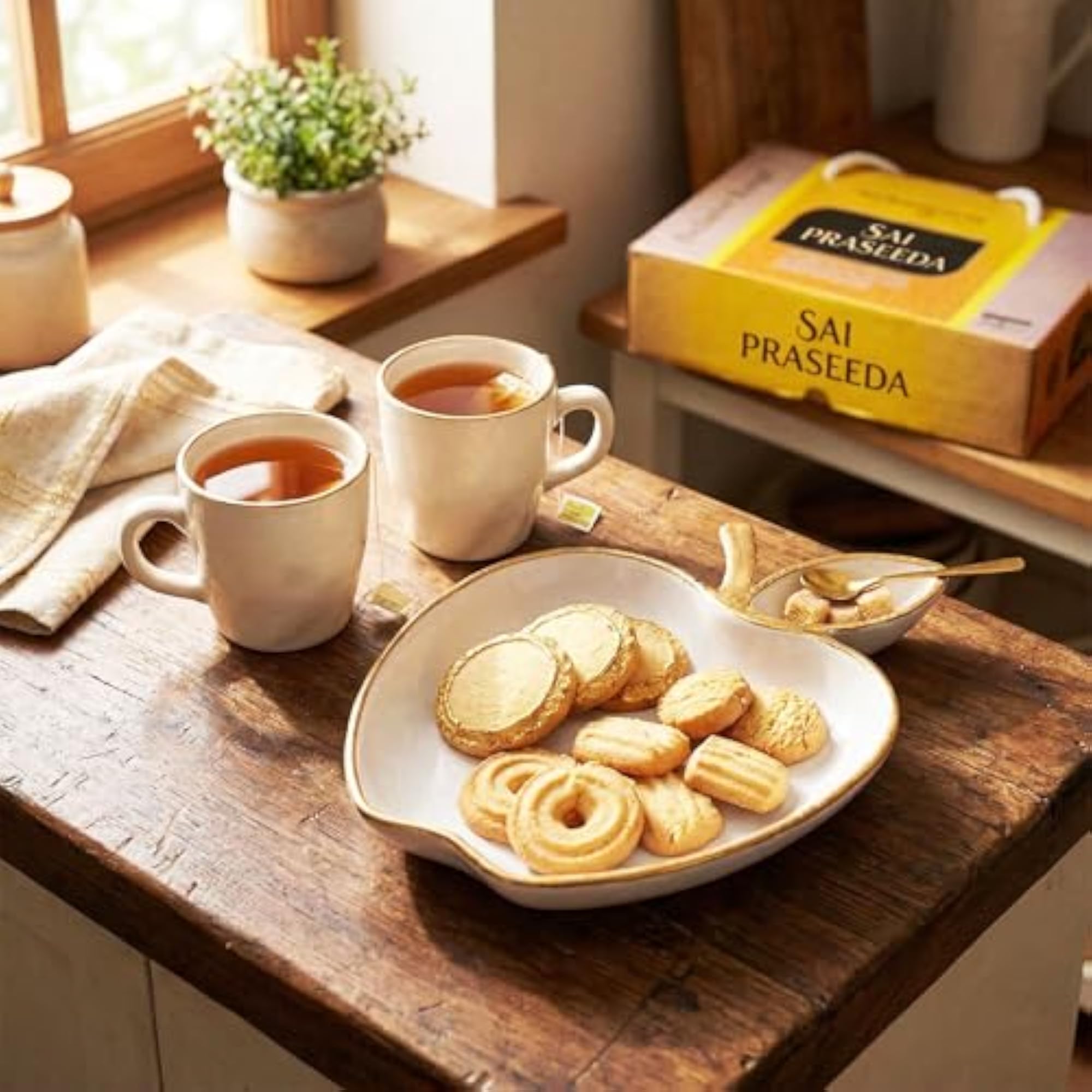Ceramic Tea Cup Set, 2 Cups + 1 Gold Edge Saucer, 10 Sets