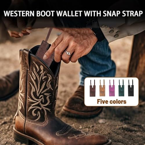 Western Boot Wallet Women with Snap Strap,2025 Fashion West Leather Slim Wallet,Handcrafted Leather Boot Credit Card Holder Case for Women3