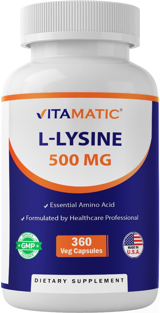 Vitamatic L-Lysine 500 mg, 360 Vegetarian Capsules – Essential Amino Acid Supplement, Non-GMO, Gluten Free, Made in USA