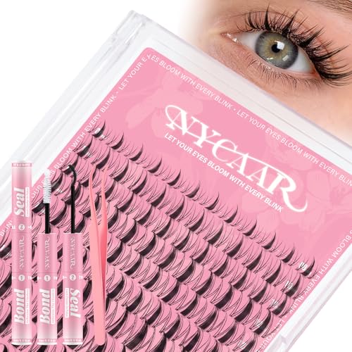 NYCAAR Fairy Lash Clusters Kit Spiky Manga Lash Clusters D Curl 144Pcs 8-18mm Lash Extension Kit Wispy Invisible Band Lashes Kit with Bond and Seal Applicators DIY at Home(Fairy)