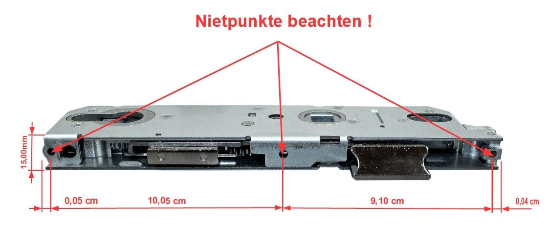 KFV Reparatur Schlosskasten Hauptschloss AS 9050 mit Riegel, Dornmaß: 25mm (22mm) / Entfernung 92mm, incl. SN-TEC Montagematerial zum Schrauben und Nieten & SN-TEC Montageanleitung