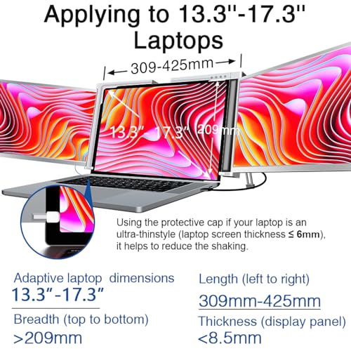 Image of MNN 14 inch Triple Portable Monitor, FHD 1080P IPS Laptop Monitor Extender Full Function Type-C /HDMI Ports, Foldable Dual Screen Extender for 13.3''-17.3 inch Compatible with Windows, Mac