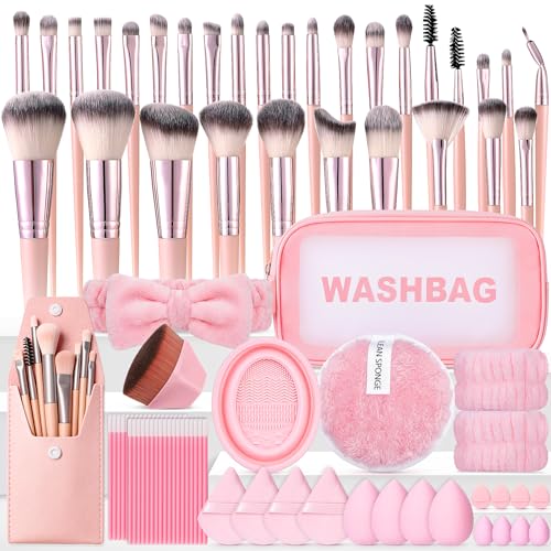 112Pcs Pink Makeup Brushes Set Professional Makeup Kit Foundation Makeup Brush Kit Eye and Face Make up Brushes & Tools Multi-functional Beginner Makeup Tool Set with Case Facial Makeup Accessories