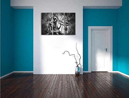 Pixxprint Monocrome, Schöne Frau mit Shisha im Nebel als Leinwandbild/Größe: 3 Teilig (120x80 cm) cm/Wandbild/Kunstdruck… – Bild 6