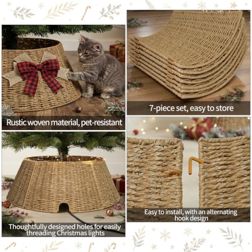 VOXOR Christmas Tree Collar with Bow Knot, Handwoven Tree Base Cover Tree Skirt Accessory for Home Decor Display, Natural (36 INCH) - image 4