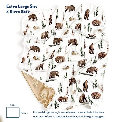 GRSSDER Baby Blankets Super Soft Stretchy Jersey Swaddle Blanket 2 Pack for Baby Boys, Double Layer Reversible Receiving Blankets 34 x 44, Extra Large for Swaddling, Deer & Bear - Image 3