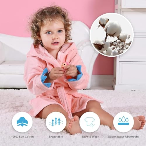 Image of MICHLEY Girls Boys Robe Cotton Towel Baby Dinosaur Style Hooded Bathrobe | Animal toddler Sleep, No Fluorescent Agent, 0-8T, 100% Cotton, Machine Wash