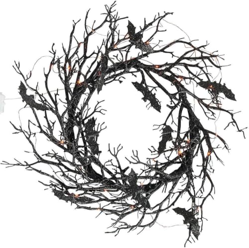 Fun Express 26 Light Up Black Bat Wreath LED Halloween Door Decoration