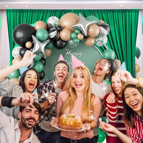 Image of 10 x 7 Feet Hunter Green Backdrop Curtain for Partie, Background Curtains for Photoshoot, Birthday, Wedding, Halloween, Thanksgiving, Christmas, New Year Party Decorations 5Ft x 7Ft, 2 Panels