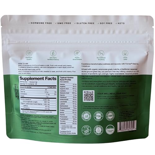 Image of Matcha Colostrum Powder for Women & Men - Grass Fed, Whole Bovine First Day Milking - Non GMO, Soy Free, Keto, Gluten Free - 28 Servings, 3.95 oz - Made in USA