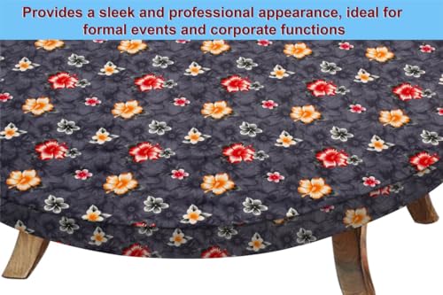 Image of The Furnishing Tree Round Elastic Fitted Center Tpoy Table Cover WxL 18x18 Inches Floral Pattern Grey