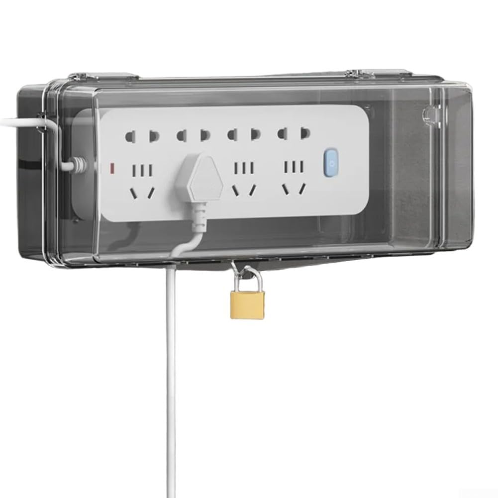 Outdoor Electrical Extension Cord Box with Lockable Cover and 48 Output Holes, Waterproof and for Various Weather Conditions (L Transparent)