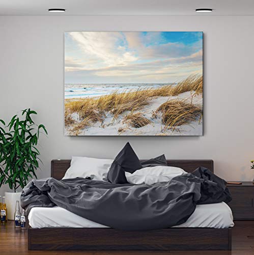 Atemberaubende Nordsee Bilder als XXL Leinwand-Wandbild 200cm x 150cm, Motiv Dünen, Strand & Küste. EIN Panorama-Bild für Wohnzimmer, Schlafzimmer. Fertig aufgespannt auf 4cm Holz-Keilrahmen