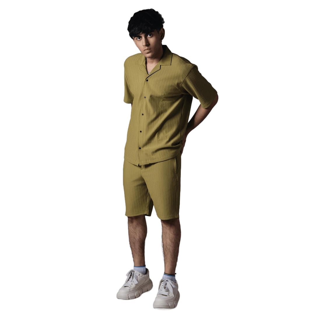 OLIVE GREEN STRIPPED TEXTURED CO-ORD SET| Comfortable & Stylish Clothing | Soft Fabric | Breathable Fit-image-37