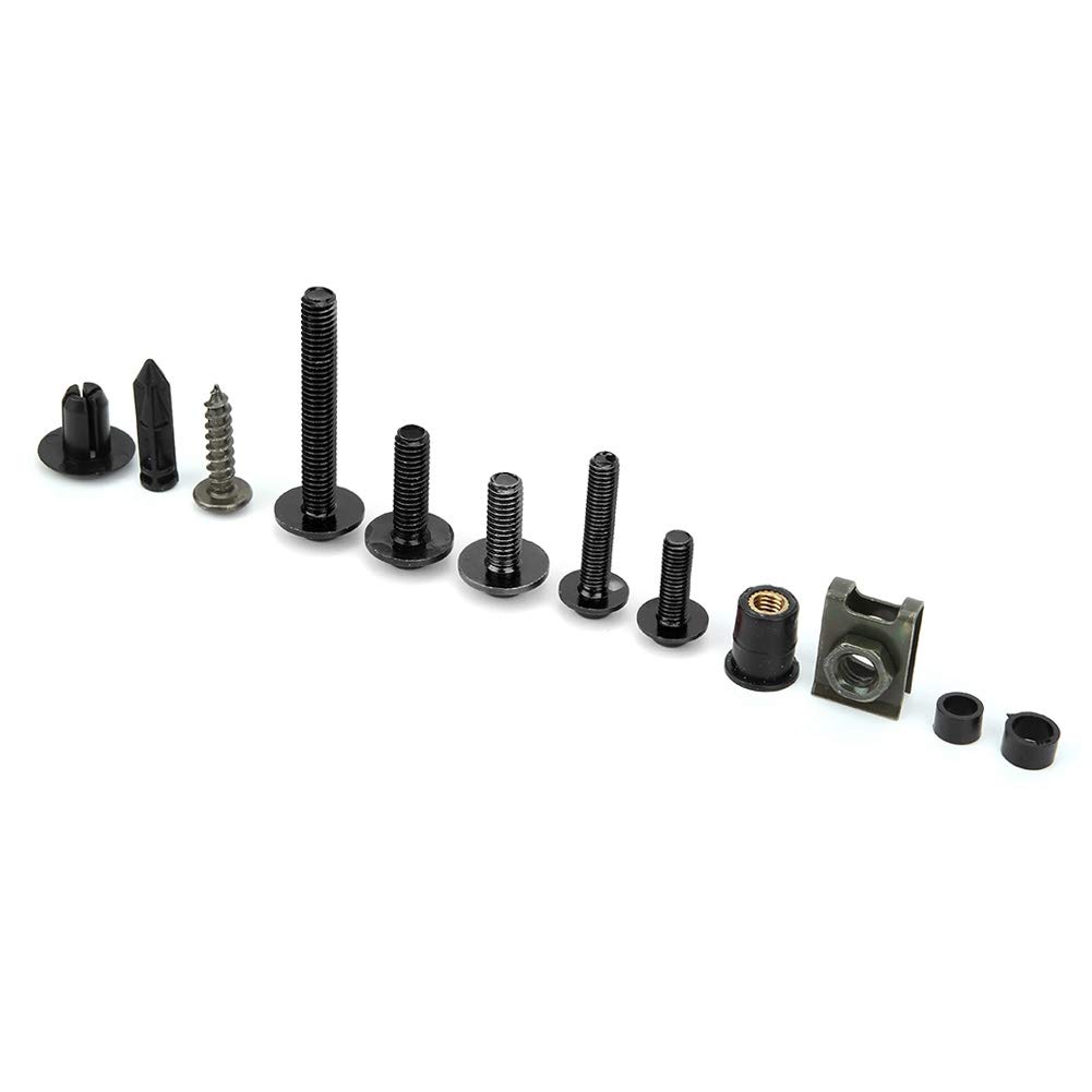Ejoyous Kit de Vis de Carénage de Moto, 198 Pièces M5 M6 Vis de Pare-Brise de Moto Attaches Boulons de Carénage de Vélo Universels Kit de Vis de Carénage Accessoires de Moto (Black)