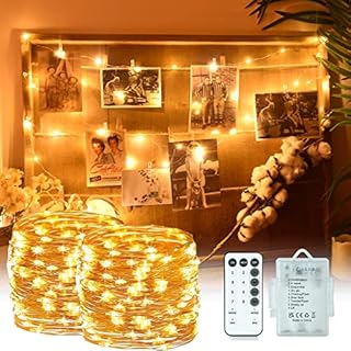 Running Bulls 2Pack Fairy Lights Battery Operated, Christmas String Lights 8 Mode 10 Meters 100 LEDs Timer Fairy Lights with Remote Control for Bedroom Party Wedding Decoration  (Warm White)