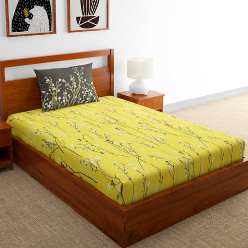 Home Ecstasy 100% Cotton Single Bedsheet with 1 Pillow Cover | 140 TC Floral Yellow for Single Bed (4.8ft X 7.3ft) (B0D4QWZLDS) Amazon Price History, Amazon Price Tracker