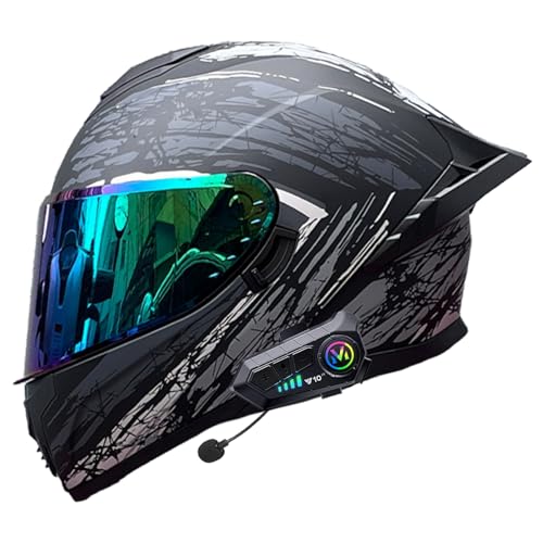 Casco De Moto con Bluetooth | Casco Integral para Adultos | con Doble Visera | Homologado Según La Norma ECE 22.06 | Unisex | Casco De Motocross A,S/(53~54cm)