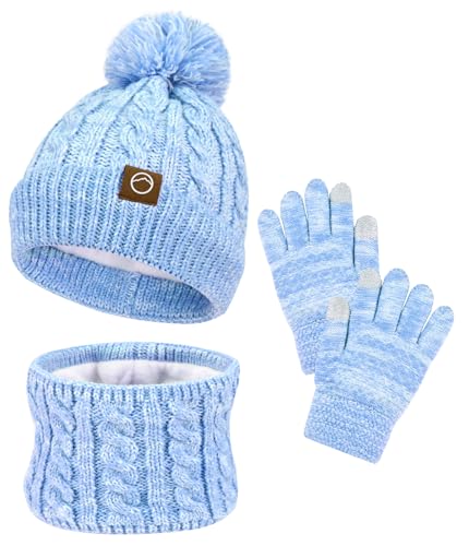 Image of ZOORON Kids Winter Hat Gloves Scarf Set, Girls Boys Hats Beanie with Pom