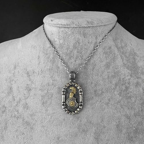 KAMBO 925 Sterling Silver Men Necklace with Warrior Pendant – Ancient Roman Spartan Shield and Helmet Design – Handmade Gothic Necklace with Chain3