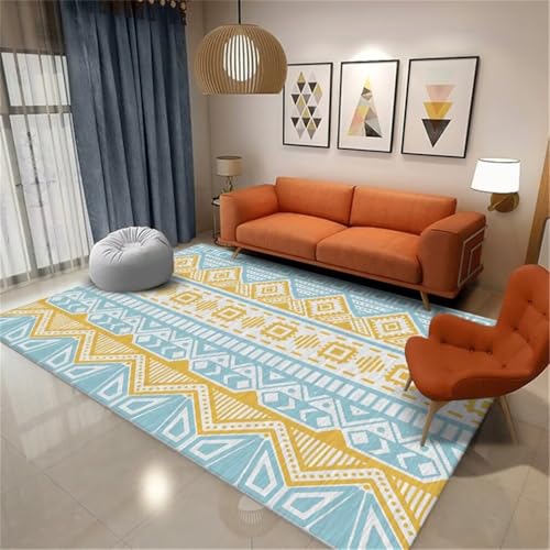 Tapis salon pas cher 200x250cm bleu et jaune géométrique moderne - 2