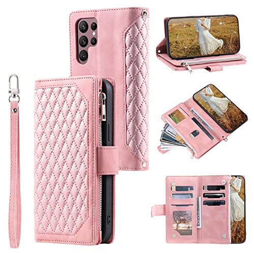 Étui luxe Samsung Galaxy S25 Ultra en cuir synthétique matelassé chic avec fermeture éclair