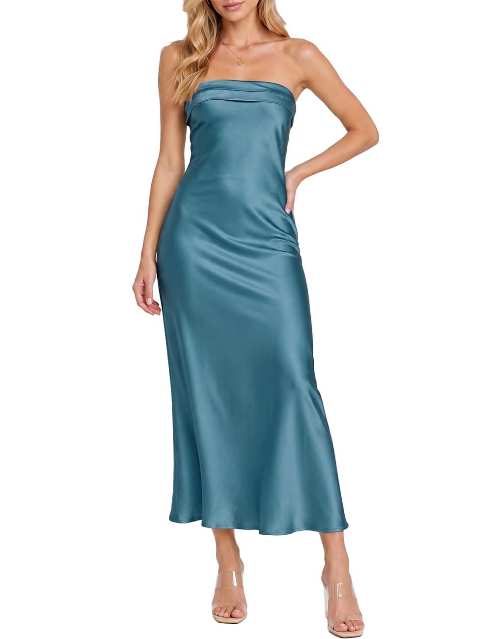 Photo 1 of Realtix Satin Strapless Maxi Dress Women XL