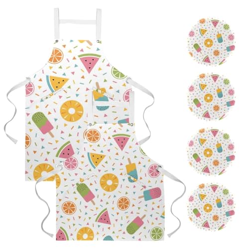 Tablier de cuisine imprimé fruits et crème glacée pour bistrot moderne
