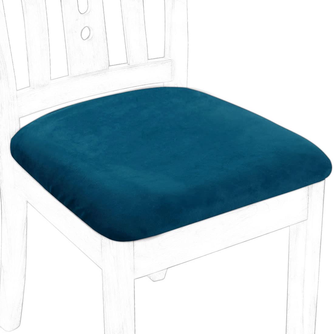PiccoCasa Esszimmerstuhl-Sitzbezüge, Samt, Stuhlbezug mit Bändern für Esszimmer, dehnbar, Esszimmerstuhlbezüge für Hochzeitshotel, abnehmbar, waschbar, Pfauenblau, 6 Stück