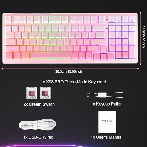 CC MALL X98 Wireless Mechanical Keyboard,Tri-Mode BT5.0/2.4GHz/USB-C Hot Swappable Custom Keyboard,Linear Switches,RGB Backlit Computer Gaming Keyboards for PC/Tablet - image 7
