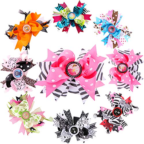 8 Pack 6 inch Large Big Grosgrain Ribbon Hair Bows Clips with Bottle Cap Center for Girls Toddlers Kids Teens