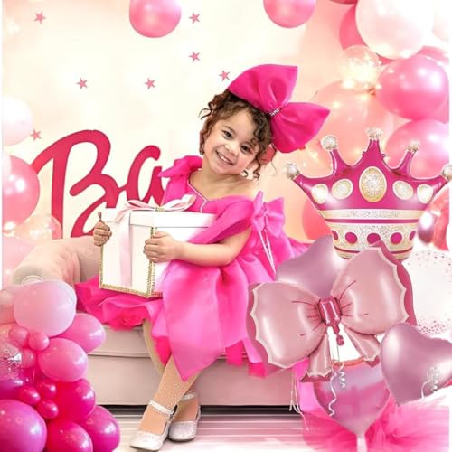 Image of Princess Crown and Hearts Foil Balloon Bouquet, Pink, 5-Piece Party Decoration Set