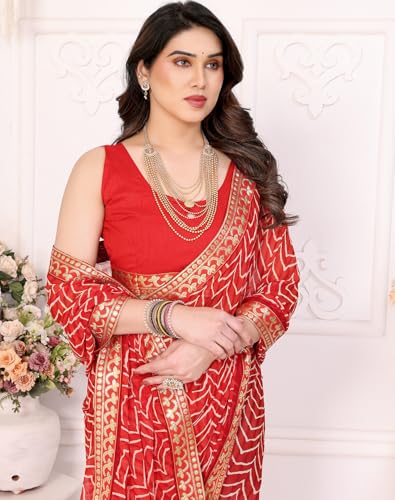 Image of Yashika Women's Printed Georgette Printed Saree With Lace Border and Blouse Material