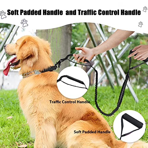 Taktische Hundeleine ohne Ziehen für Stoßdämpfung mit drehbarem Froschclip, elastische Bungee-Hundeleine mit 2 Kontrollgriffen, reflektierend, stoßdämpfend, Trainingsleine für große Hunde (schwarz)
