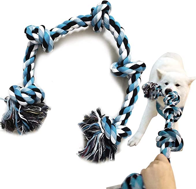5 Knot Dog Chew Rope + Dog Chew Toys + Puppy Teething Toys + Rope Dog Toy + Dog Toys for Small to Medium Dog Toys + Dog Toy Pack + Tug Toy + Dog Toy Set + Washable Cotton Rope for Dogs