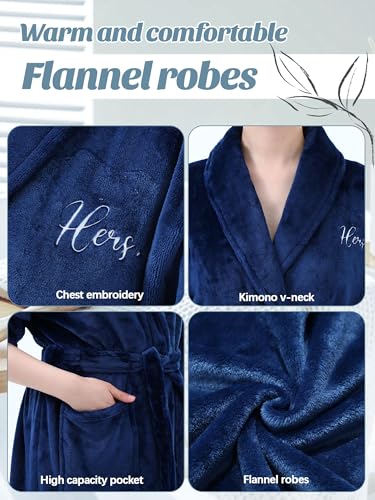 Jecery 2 Pack His and Hers Matching Robes for Couples Set Embroidered Flannel Bathrobes Couples Christmas Engagement Gift3