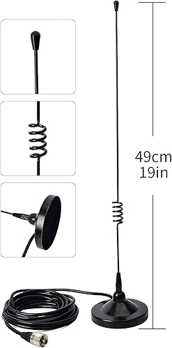 Miniatura 3 de UAYESOK Antena móvil de montaje magnético de doble banda 6.6 ft27.6 in VHFUHF Antena de base magnética resistente PL-259 Enchufe para coche Vehículo