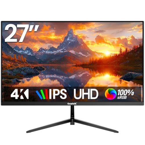 Gawfolk 4K Monitor 27 Zoll IPS Monitor 60Hz, PC Bildschirm UHD 3840 x 2160p Rahmenloses Computerbildschirm für Home Office Business, DP, HDMI, VESA 75 * 75MM