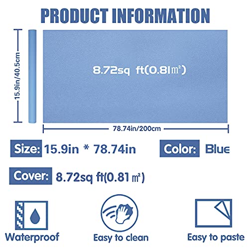 Wadile Peel And Stick Wallpaper 15.9In X 78.7In, Solid Color Contact Paper Waterproof, Vinyl Colored Wall Paper Self Adhesive, Textured Wallpaper Removable For Cabinets/Countertop, Light Blue #TOP4