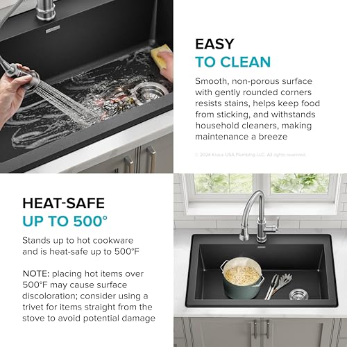 KRAUS Black 33 in Single Bowl Drop In Granite Kitchen Sink KGD-54BLACK - image 7