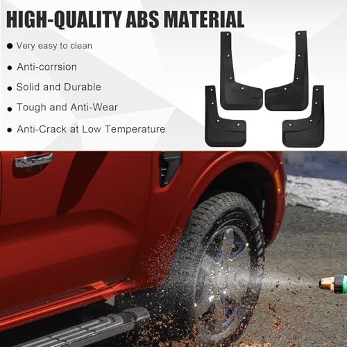 Image of Mud Flaps Splash Guards for 2024 2025 Ford Ranger XL XLT Lariat (Not Fit Raptor), ABS Material, No-Drill Installation, Protects Against Mud, Rocks, and Debris, Front & Rear Fender Liner 4PCS