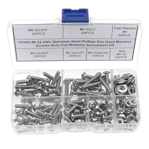 HVAZI #8-32 UNC Stainless Steel Phillips Pan Head Machine Screws Nuts Flat Washers Assortment Kit