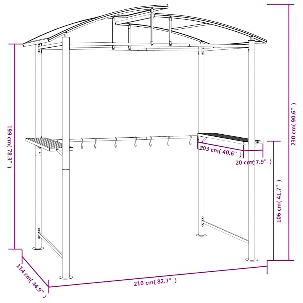 vidaXL Gazebo BBQ et étagères latérales Anthracite 210x114x230cm Acier, abri pour Barbecue, auvent pour Barbecue, pergola pour Barbecue