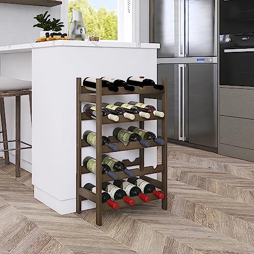 SMIBUY Bambus-Weinregal, 20 Flaschen-Display-Halter, 5-stöckige freistehende Lagerregale für Küche, Speisekammer, Keller, Bar (Walnuss) - 2