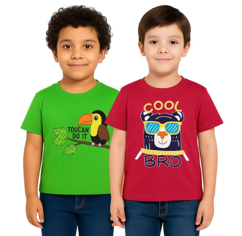 Image of Trendy Printed Cotton Blend Half Sleeve T-Shirt for Boys - Pack of 2